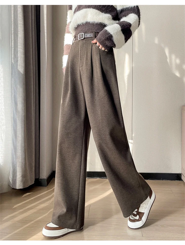 2023 Autumn and Winter New Wool Blended Wide-Leg Pants Straight Mopping Pants High Waist Slim Lengthened Casual Pants for Women