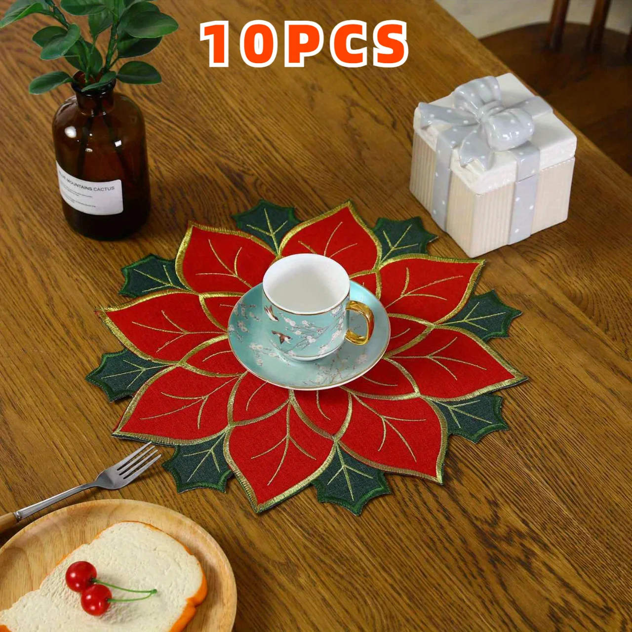 10PCS 40CM Red Snowflake Drink Coaster New Year Decoration Felt Dish Tray Pad Dinner Table Accessory Dinnerware Cup Mat