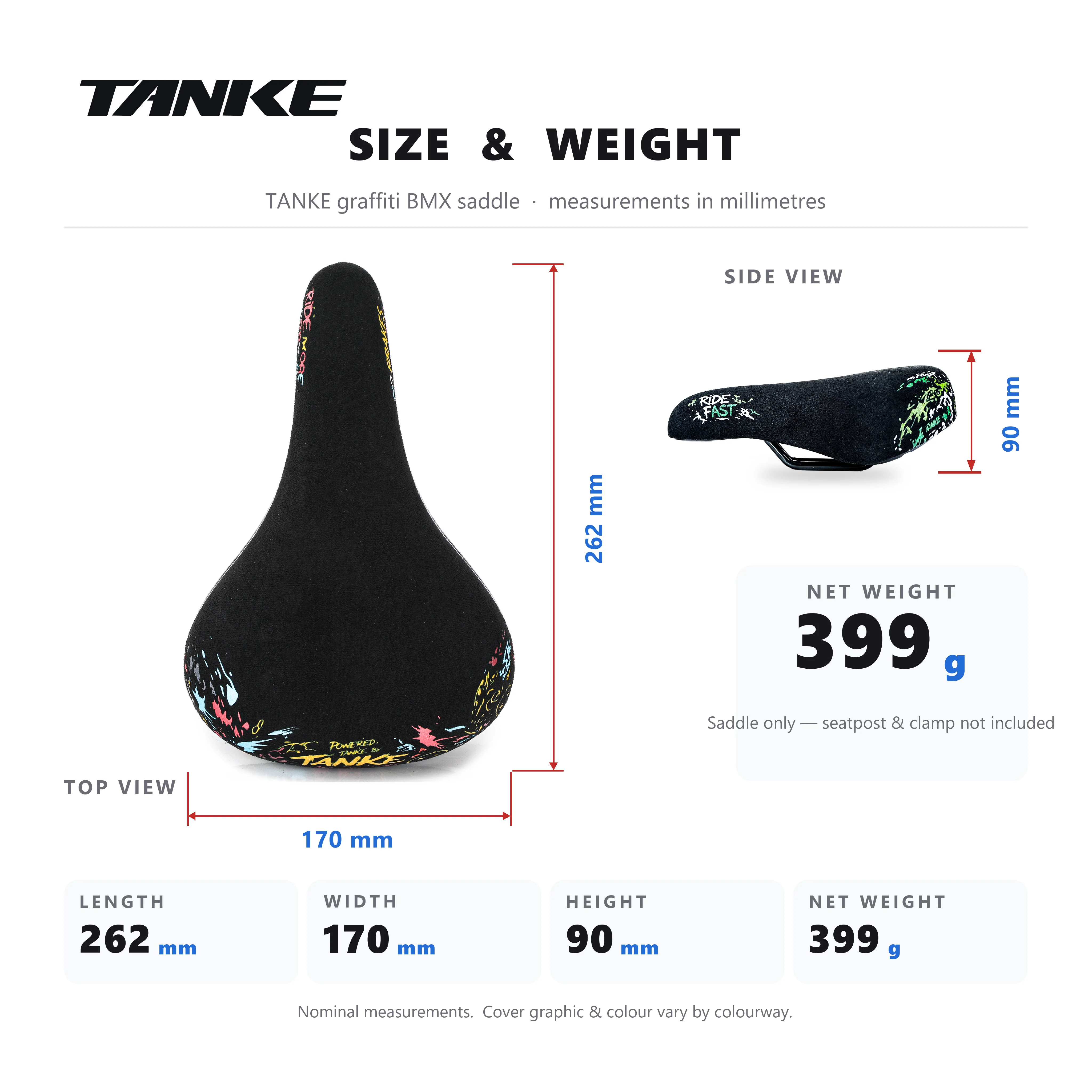 TANKE Graffiti BMX MTB Sattel Mikrofaser-Wildleder-Bezug Konturiert Rutschfest Spray-Art Fahrradsitz für Wheelie Stunts Großer Sattel für Fixed – Detail 8