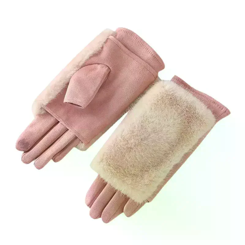 المرأة الخريف والشتاء قفازات فرو الأرنب زائد المخملية سميكة يندبروف ودافئة ركوب الباردة واقية شاشة تعمل باللمس قفازات من جلد الغزال #4