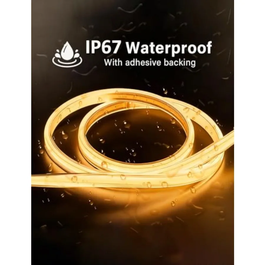 20Feet COB LED Strip Lights Outdoor IP67 Waterproof, 6M, Flexible DC 24V, Remote and App Control, Dimmable, Warm White 3000K Le
