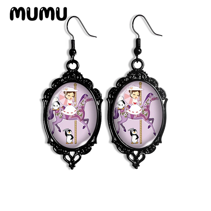 2024 New Mary Poppins Dangle Earring Black Lace Oval Earrings Handmade Glass Dome Jewelry Gifts