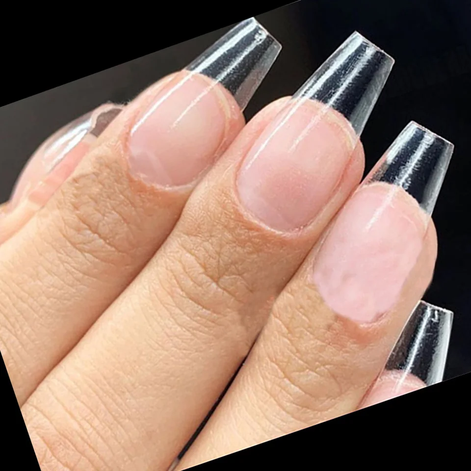 120 pzas/bulto Puntas de uñas en forma de ataúd, transparentes, cobertura completa, largas, estilo bailarina 4
