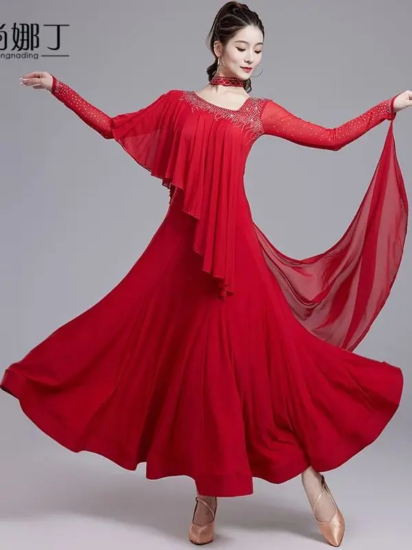 

Modern Dance Dress Woman New National Standard Waltz Professional Competition Costume With Large Pendulum Hot Diamond Dress
