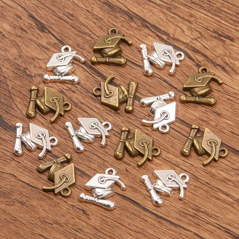 20PCS 17*18mm 2 Color Wholesale Metal Alloy Mortarboard Charms Graduation Season Pendant For Jewelry Making DIY Handmade Craft