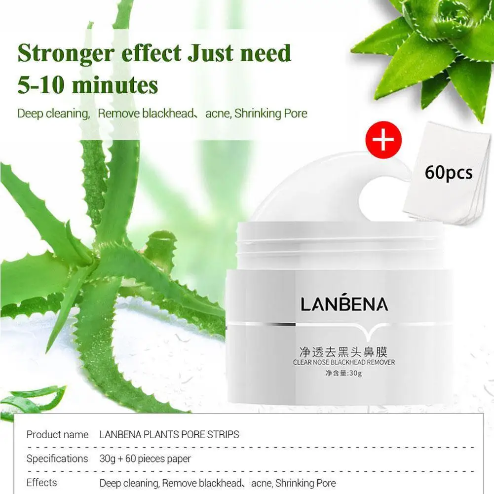 LANBENA-Papel Creme Removedor De Cravos, Tiras De Poros De Plantas, Limpeza De Acne Do Nariz, Pontos Pretos, Peel Off Mud Mask, Tratamentos, Cuidados Com A Pele