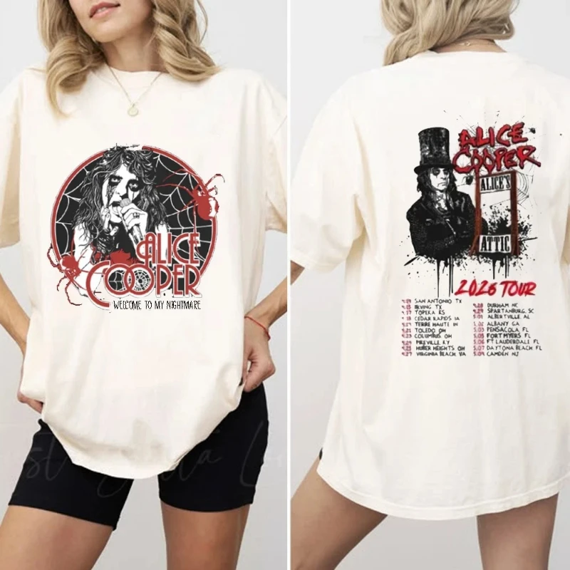 Retro Alice Cooper T-shirt, Alice Cooper 2026 Rock Tour T-shirt, exclusive for Alice fans Couple streetwear pure cotton shirt