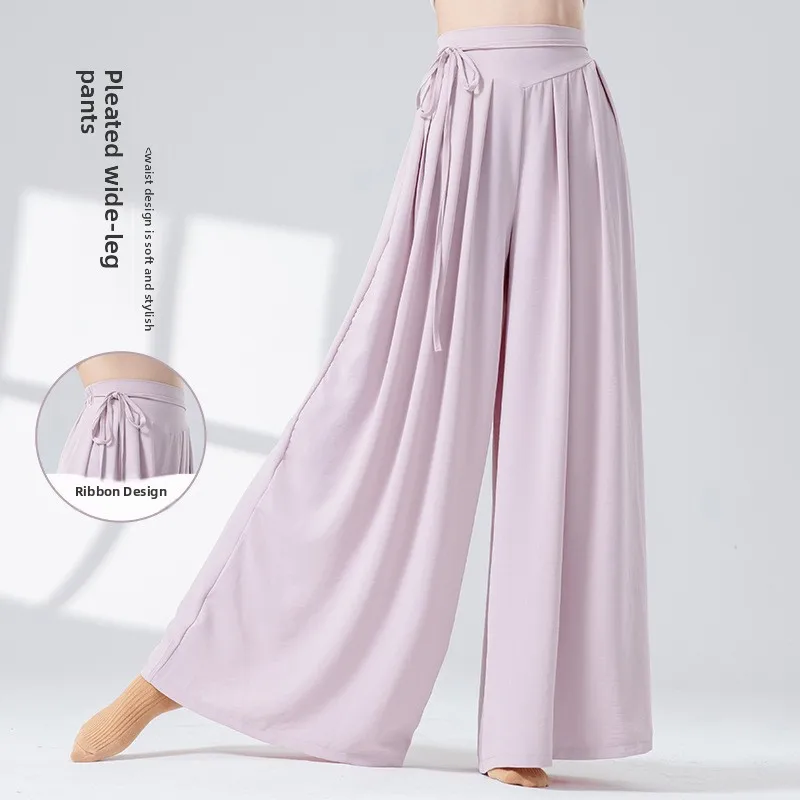 سراويل جديدة مريحة وهادئة على طراز Zen يوميًا عالية الخصر للرقص الحديث، والرقص الصيني الفضفاض، والرقص اليوغا، والسراويل واسعة الساق