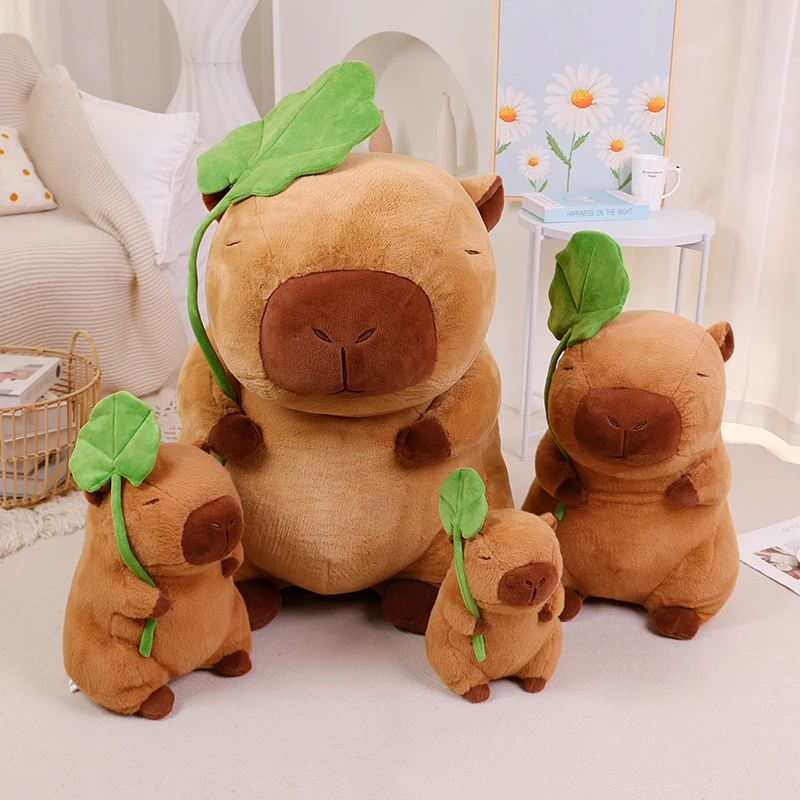 Funny Capybara Plush Doll Holding Lotus Leaf Capybara Soft Plush Doll Home Decor Birthday Gift For Boys And Girls