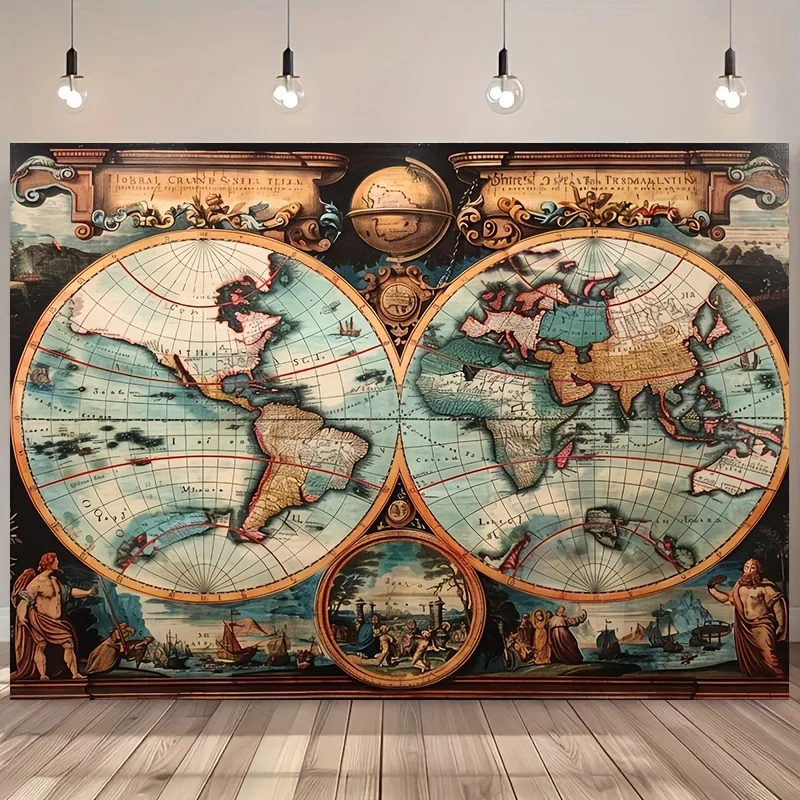 1-Vintage-Hintergrundstoff für nautische Abenteuer – Columbus Voyage und Pirate Treasure Hunt, Polyester, Outdoor-Aktivitäten