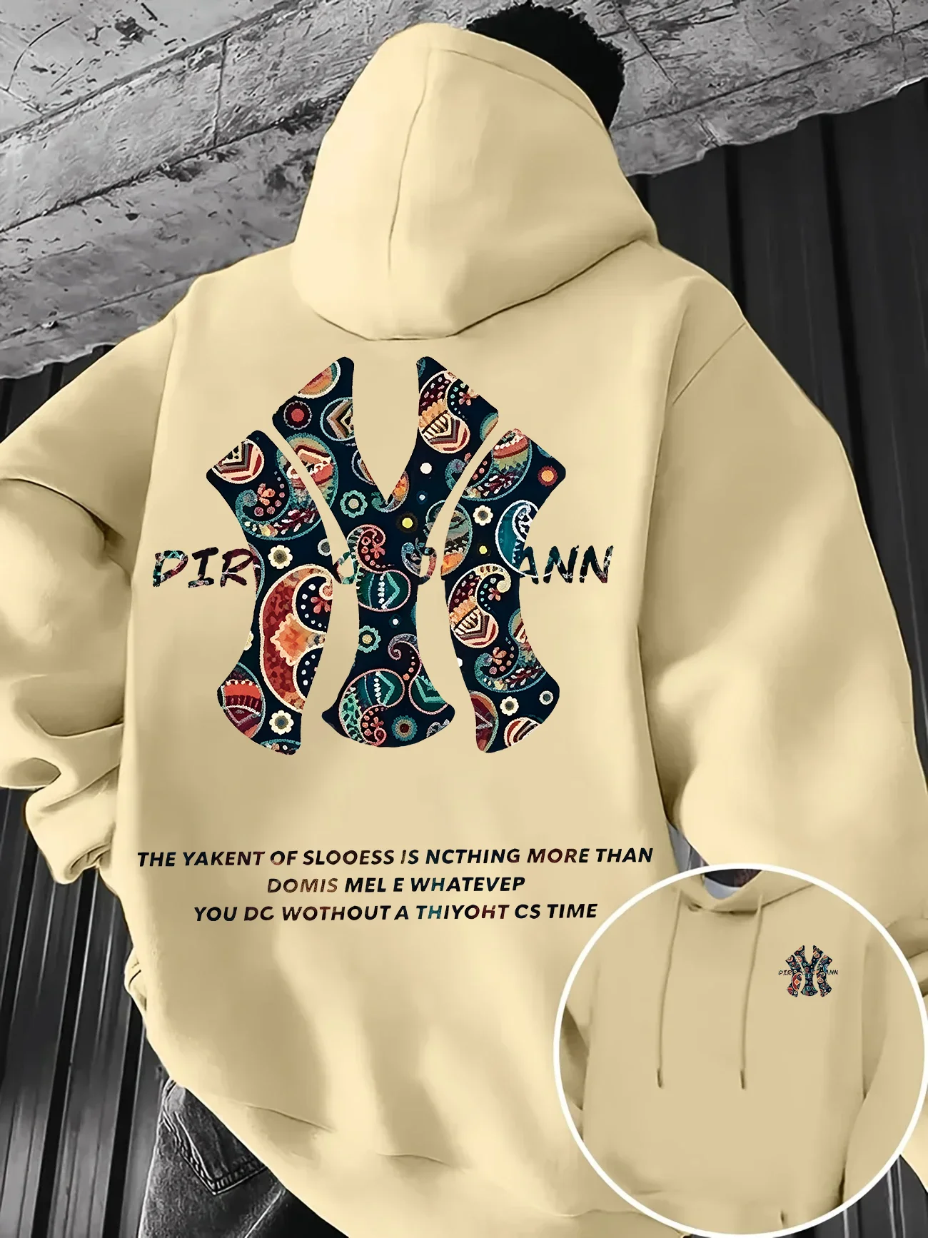 Herren Herbst-Winter Kapuzenpullover Outdoor Warm Komfortabel Walnussblüten NY Schriftzug Doppelseitiger Druck Lockerer Fleece Streetwear – Detail 6