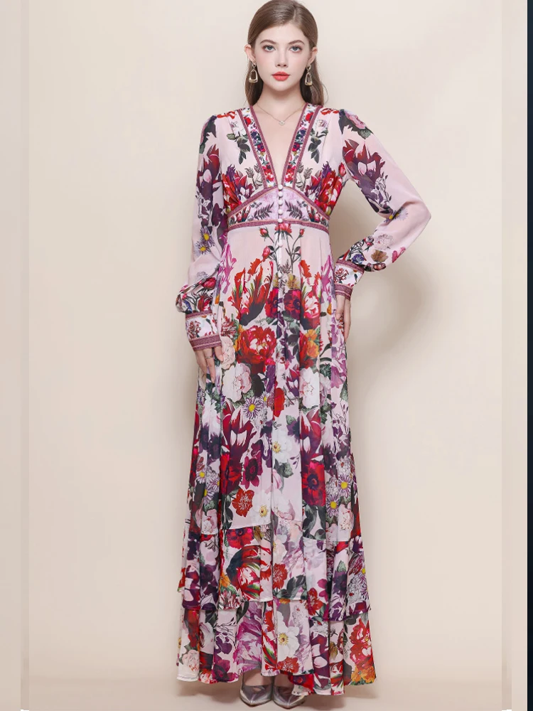 

Элегантное приталенное платье с V-образным вырезом, на пуговицах, с длинными рукавами и принтом, новая модная женская весенняя одежда 2026 года