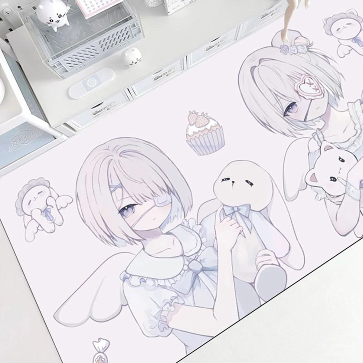 AAnime Girl Pu Leather Mousepad Office Desk Mat Mouse Pad Computer Speed Type Carpet Mat Player Laptop Keyboard Cartoon