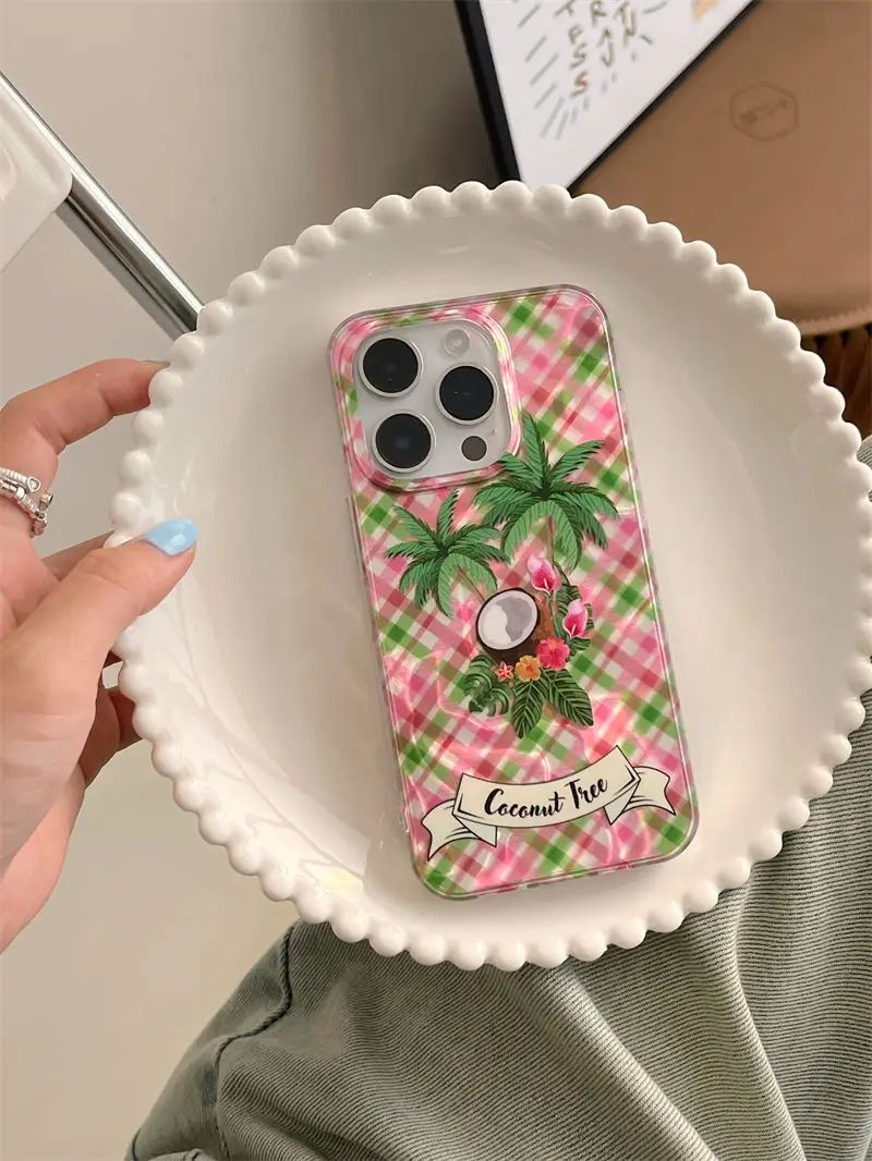 2024 New Japanese and Korean Popular Girls Summer Coconut For iPhone 15 Promax Phone Case For iPhone 14 High end 13 Pro Silicone