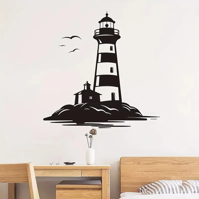 Lighthouse Landscape Painting Wall Stickers on the Island Bright Wall for Home, Cabinet, Door Decoration, Vinyl Car sticker