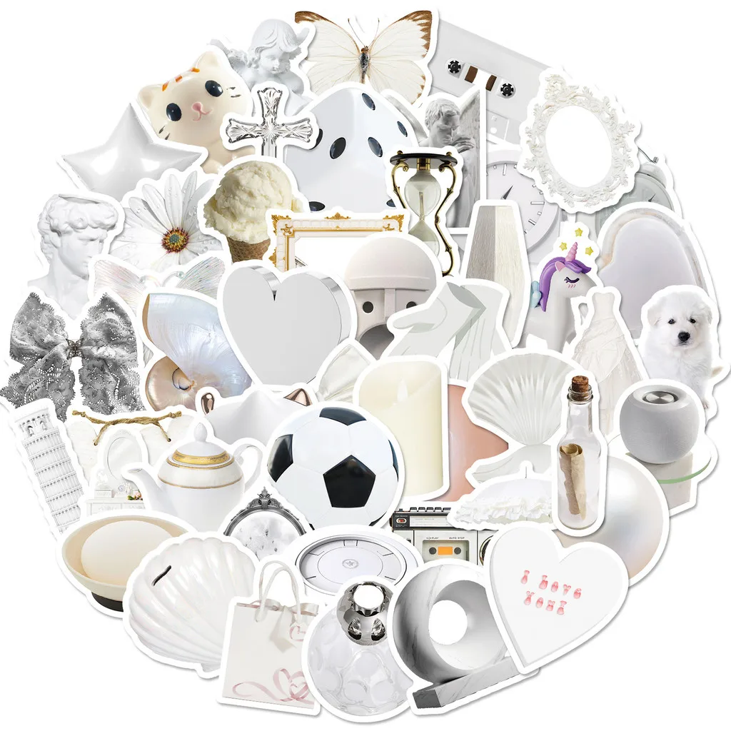 50 Pcs White Object Stickers - New Cross-border Home Life Realistic Small Items, High-Value Stickers BulingBulingStickers Store