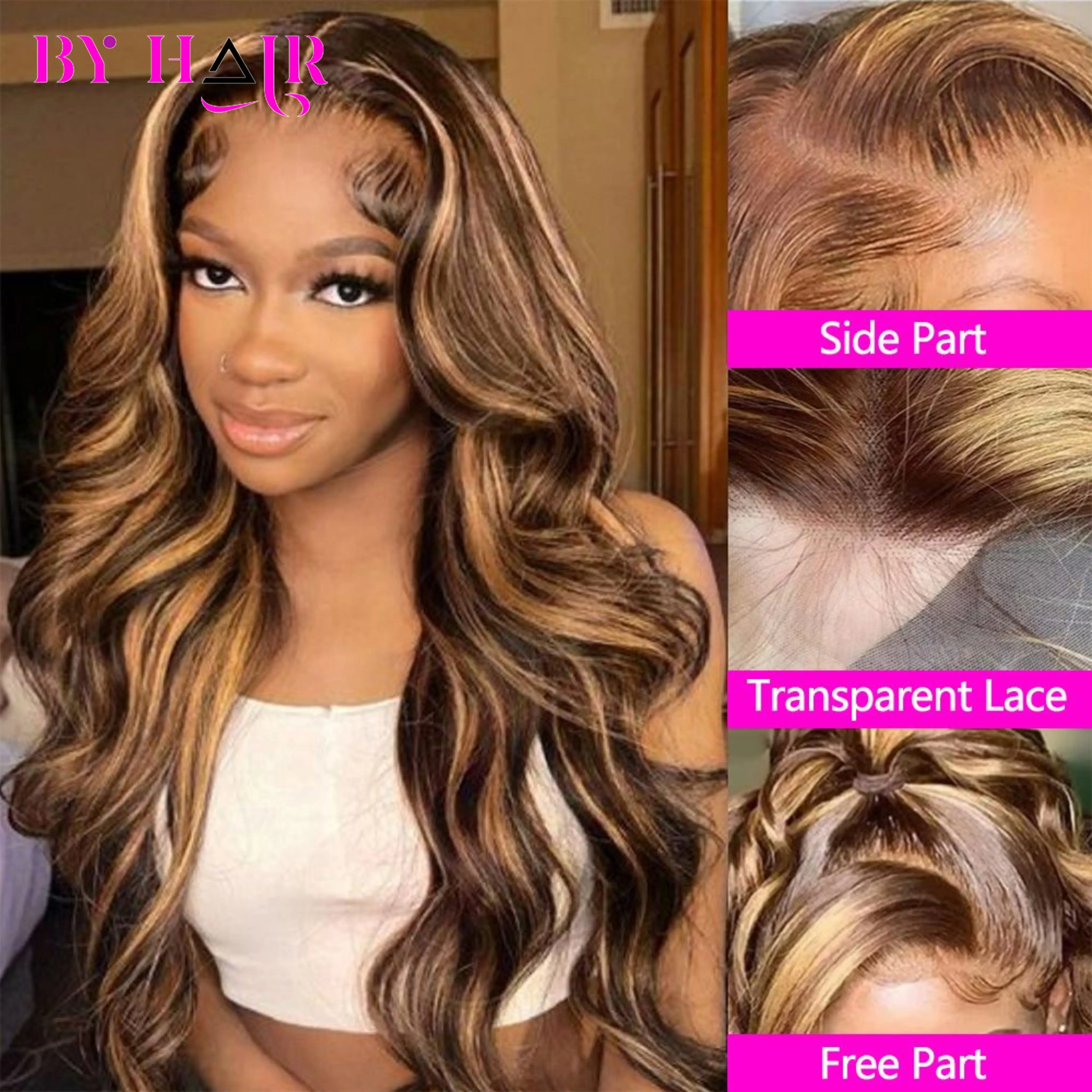 30 32 Inch Honey Blonde Colored Highlight Human Hair Wigs Brazilian Body Wave Lace Front Wigs 13x4 Transparent Lace Frontal Wigs