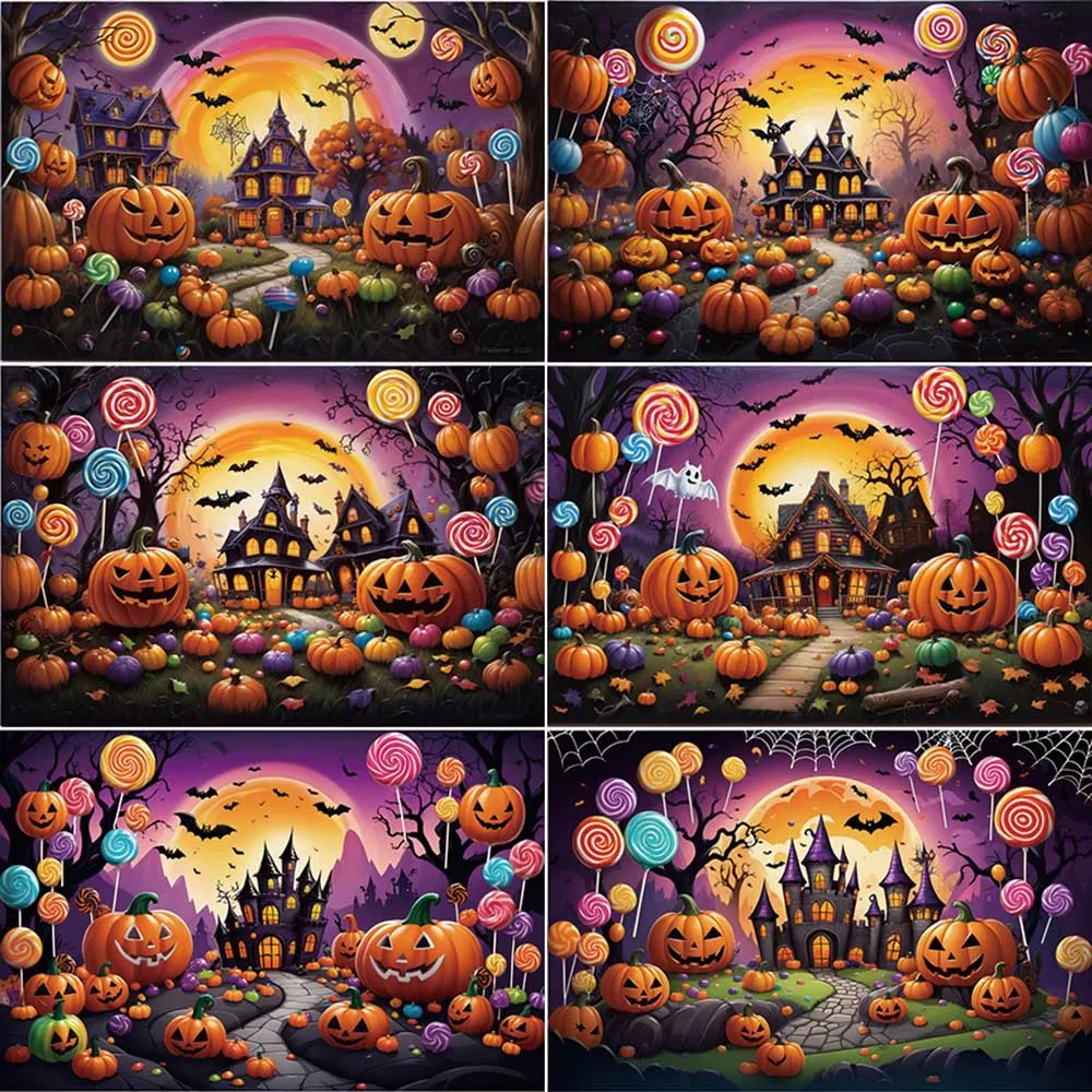 

MOON.QG Halloween Photography Backdrops Candy Pupmkin Castle Photobooth Backgrounds Children Photo Studio Photocall Decorations