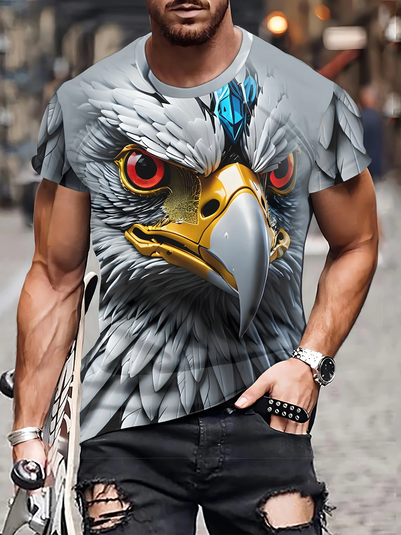 تي شيرت رجالي بنمط ثلاثي الأبعاد، نسخة عادية، ملابس غير رسمية، ملابس يومية وحفلات، أزياء حضرية، تصميم أنيق #2