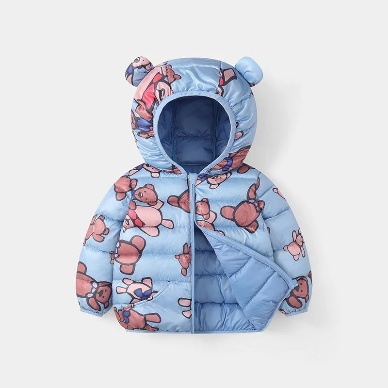 Baby Girls Boys Hooded Down Jackets Kids Thin Zipper Coats Spring Autumn Cartoon Warm Outerwear Children Clothes 2-6 Years