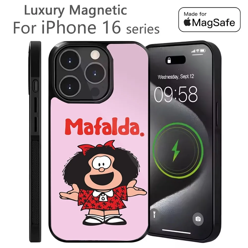 Cute M-Mafalda Phone Case For iPhone 16,15,14,13,12,11,Plus,Pro,Max Mini Magsafe Magnetic Wireless Charging