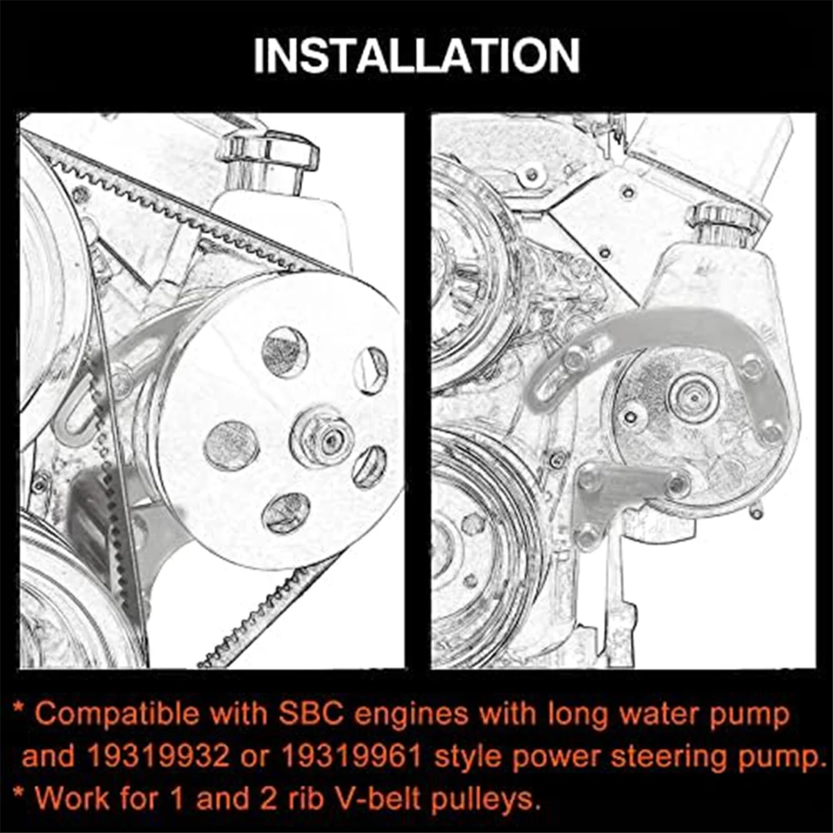 For SBC Power Steering Pump Bracket Compatible for Chevrolet 350 Small Block LWP Long Water Pump 551522 Adjustable