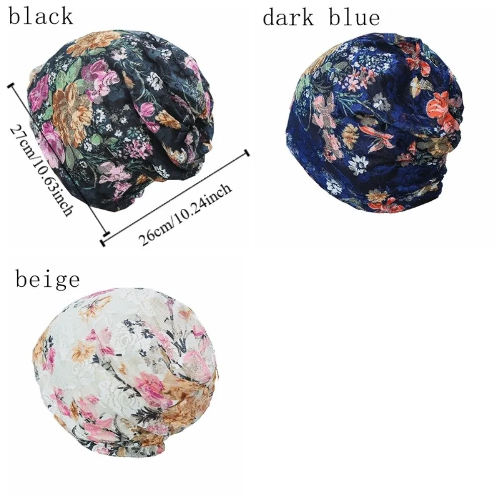 Headwear Hats Floral Pattern Floral Lace Beanie Comfortable Breathable Chemo Cap Soft Stretch Slouchy Turban Fashion Accessory