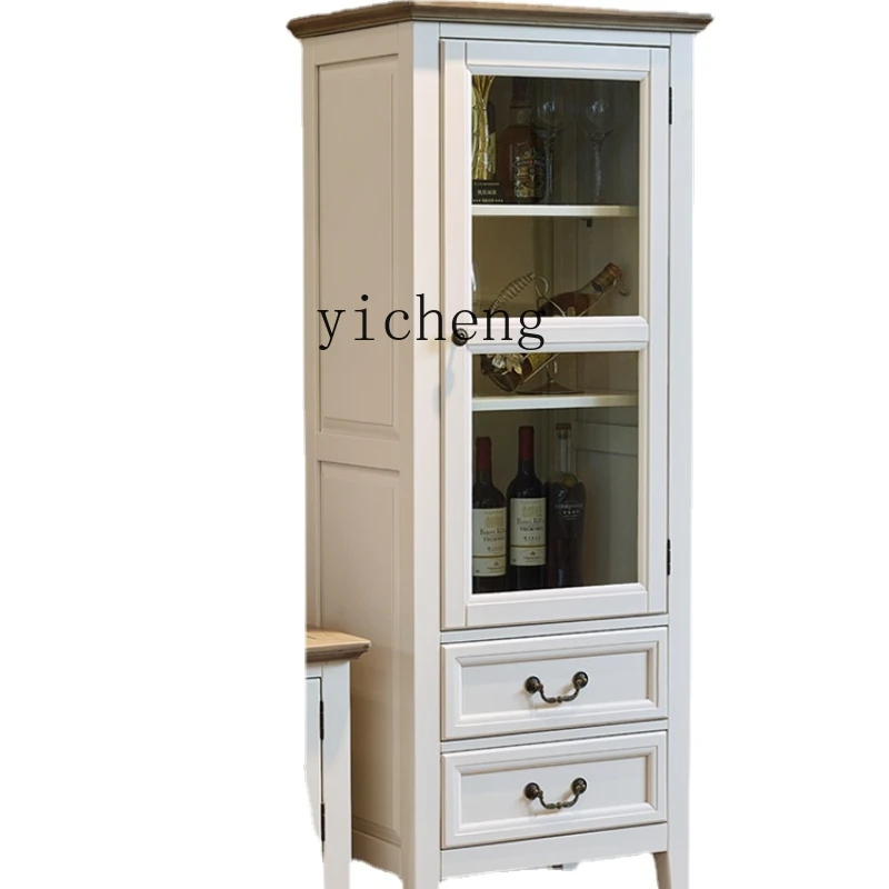 

Yy American Country Mediterranean White Solid Wood Single Door Glass Tall Wine Cabinet