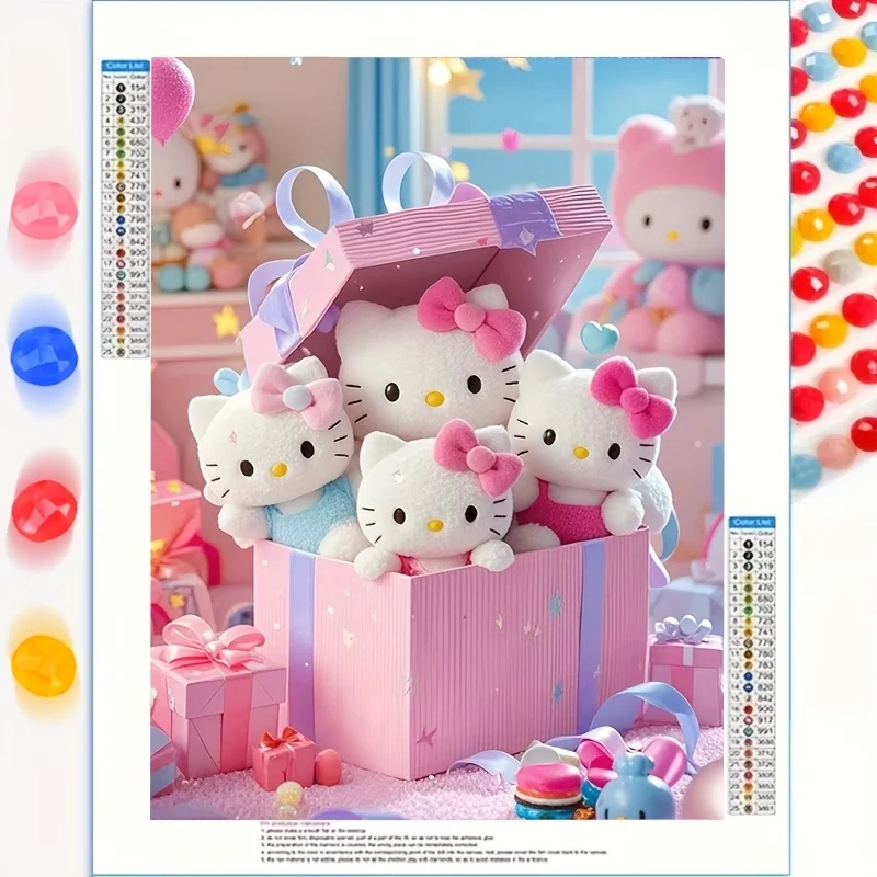 

1pc 5D Diamond Painting Set Hello Kitty Cartoon Theme with Sanrio Round Diamond Art Frameless DIY Home Decoration 30X40cm Placem