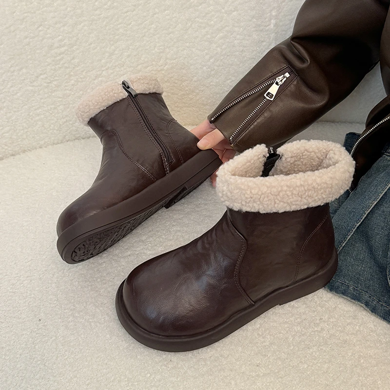 Winter Warm Snow Boots Women 2026 Retro Big Head Platform Cotton Shoes