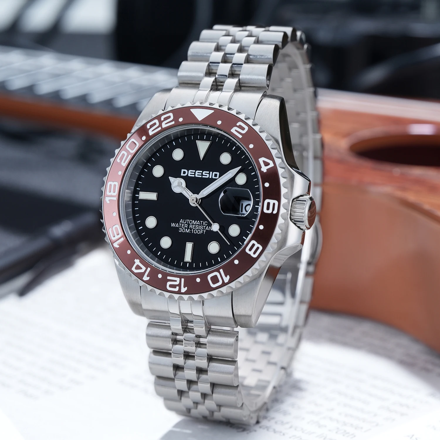 Deesio Men's Automatic Mechanical Watch Stainless Steel Luminous Date Calendar Self-Winding Luxury Business Wristwatch Mens Gift