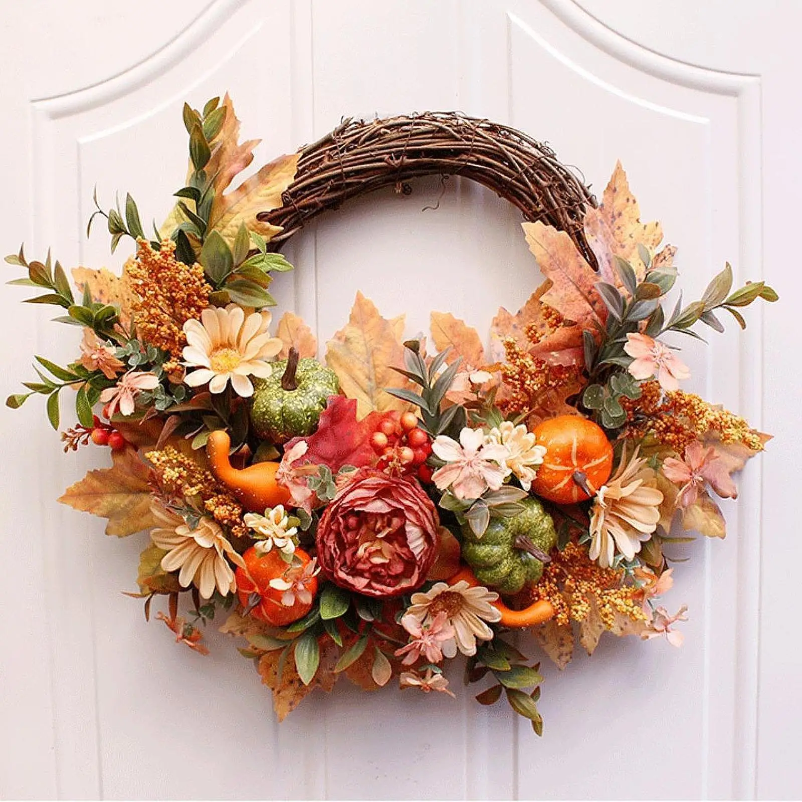 

Thanksgiving Harvest Wreath Party Porch Maple Leaves Wreath for Front Door