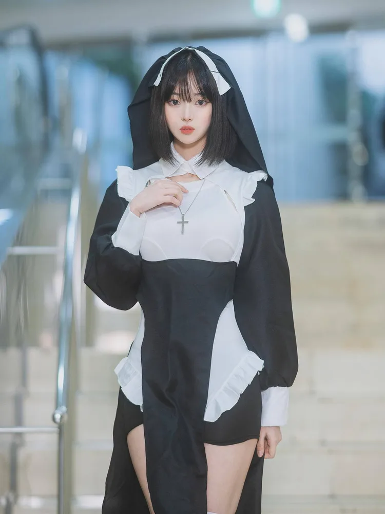 Costume da suora sexy a fessura alta Set LTT7 Cisas Role-plang Puro desiderio Orm monastico Vestito Costume di scena etnico da donna