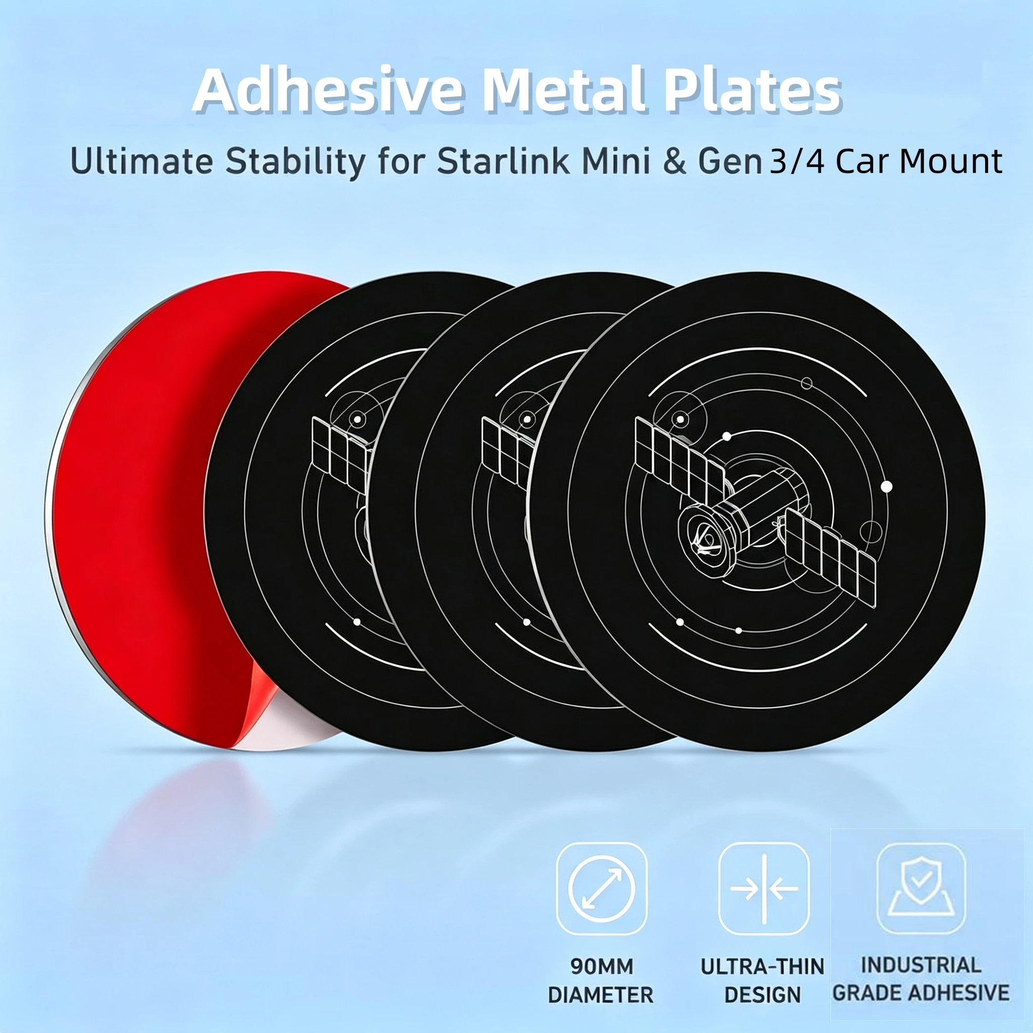 4 Packs Adhesive Metal Plates for Starlink Mini/ Gen 3/4 Magnetic Mount Plates Expanded Surface Area Pads for Car RV Truck Roofs