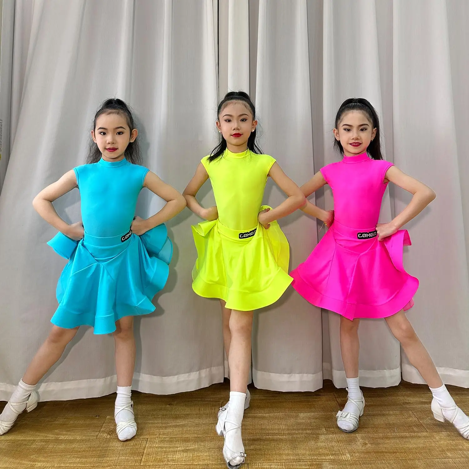 

Summer new style performance dress for girls Latin dance competition high-end off-the-shoulder short-sleeved competition dress