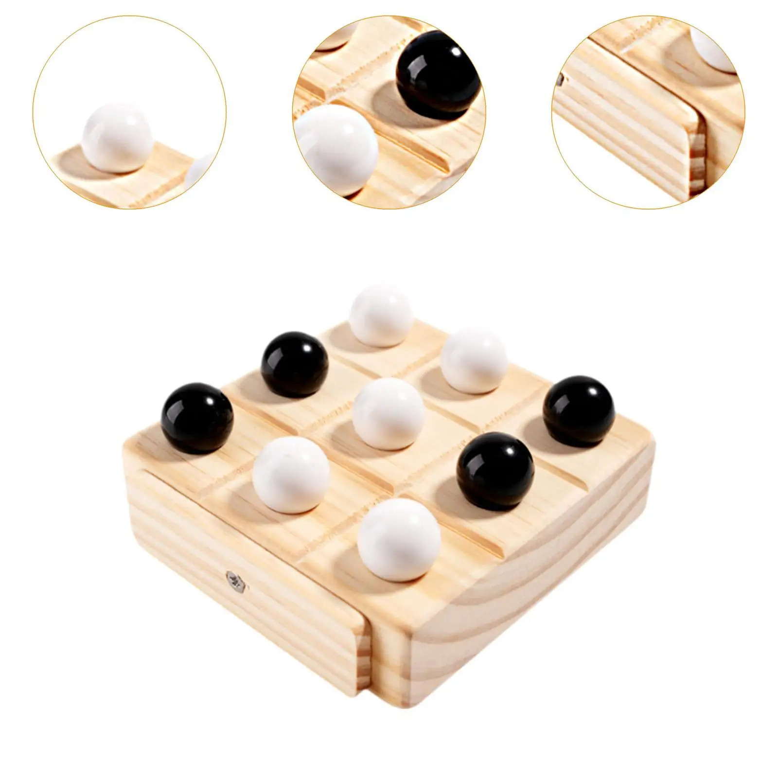 3-in-1-Reihe-Spiel aus Holz, Couchtisch-Spiel, handgefertigtes Familien-Brettspiel, Noughts and Crosses, Denkaufgabe für das Familien-Wohnzimmer