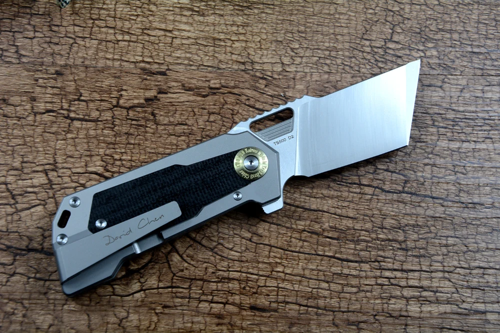 TwoSun Tanto Hunting Folding Knife D2 Blade Micarta Titanium Handle Flipper Fast Open TS500 - view 2