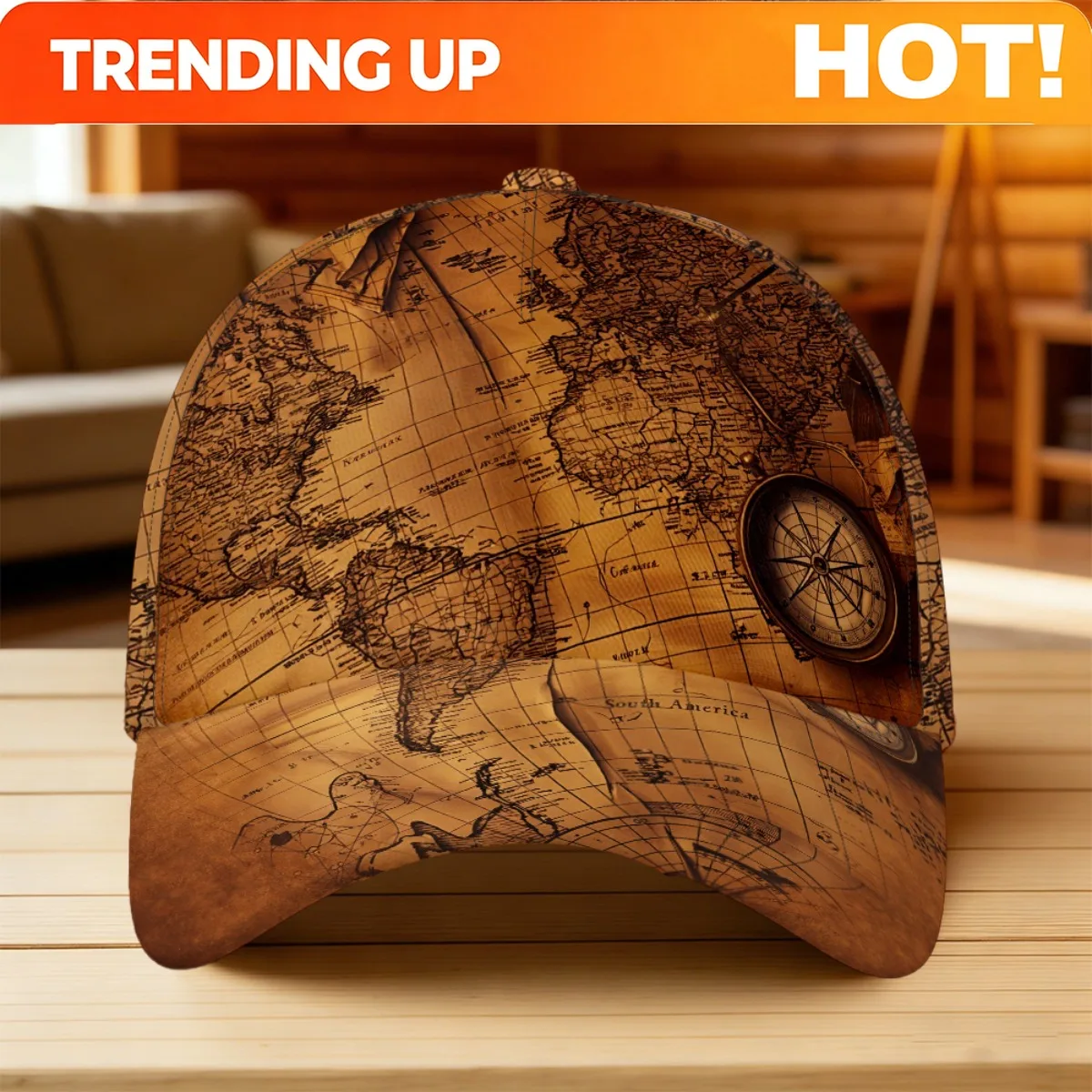 Customization 1pc A Stylish Snapback Cap Featuring A Vintage World Map Design, Perfect For Everyday Use. Made From Non-Stretch F