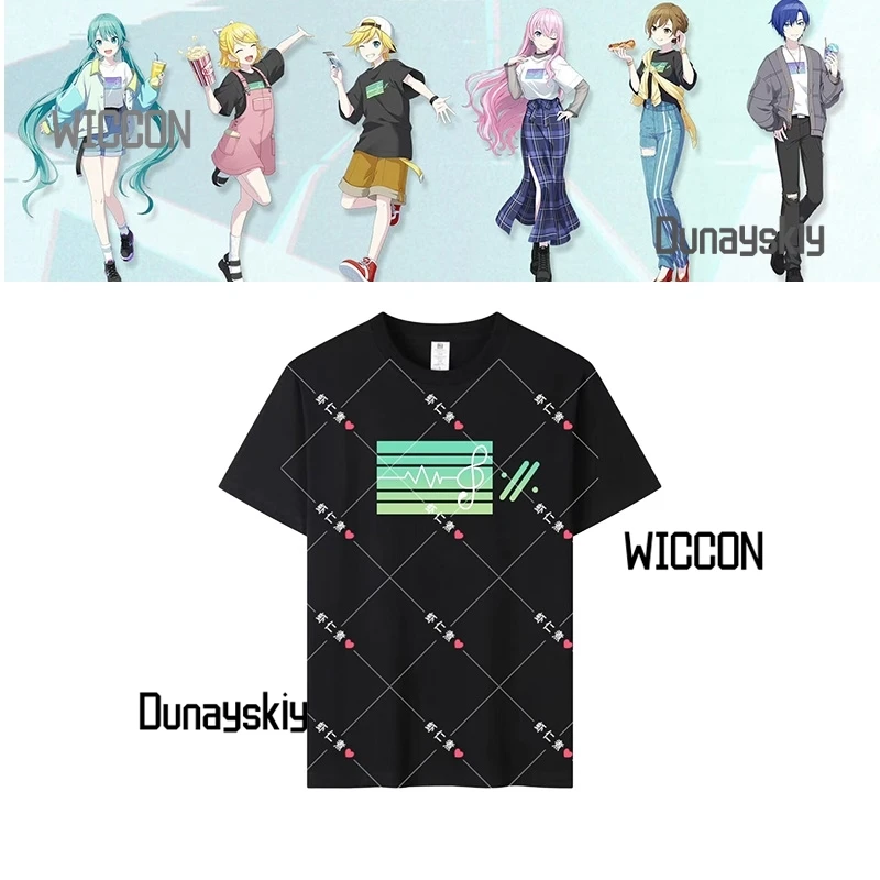 PJSK أنيمي تأثيري العالم مشروع نسخة المسرح الملونة من نفس تي شيرت بأكمام قصيرة ملابس عادية الصيف تأثيري
