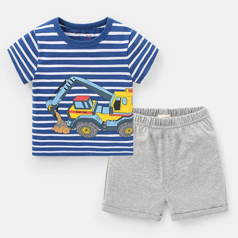 Cotton Infant Boys Clothes Summer Suit Baby Short Sleeve Shorts Sets Cute Cartoon Tshirt Toddler Kids Outfit 1 2 3 4 Years