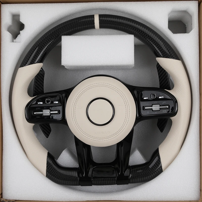 2025 Volant Lenkrad Half Leather Carbon Fiber Steering Wheel for Mercedes Benz W203 W204 W205 W221 W222 C217 C300 C55 AMG