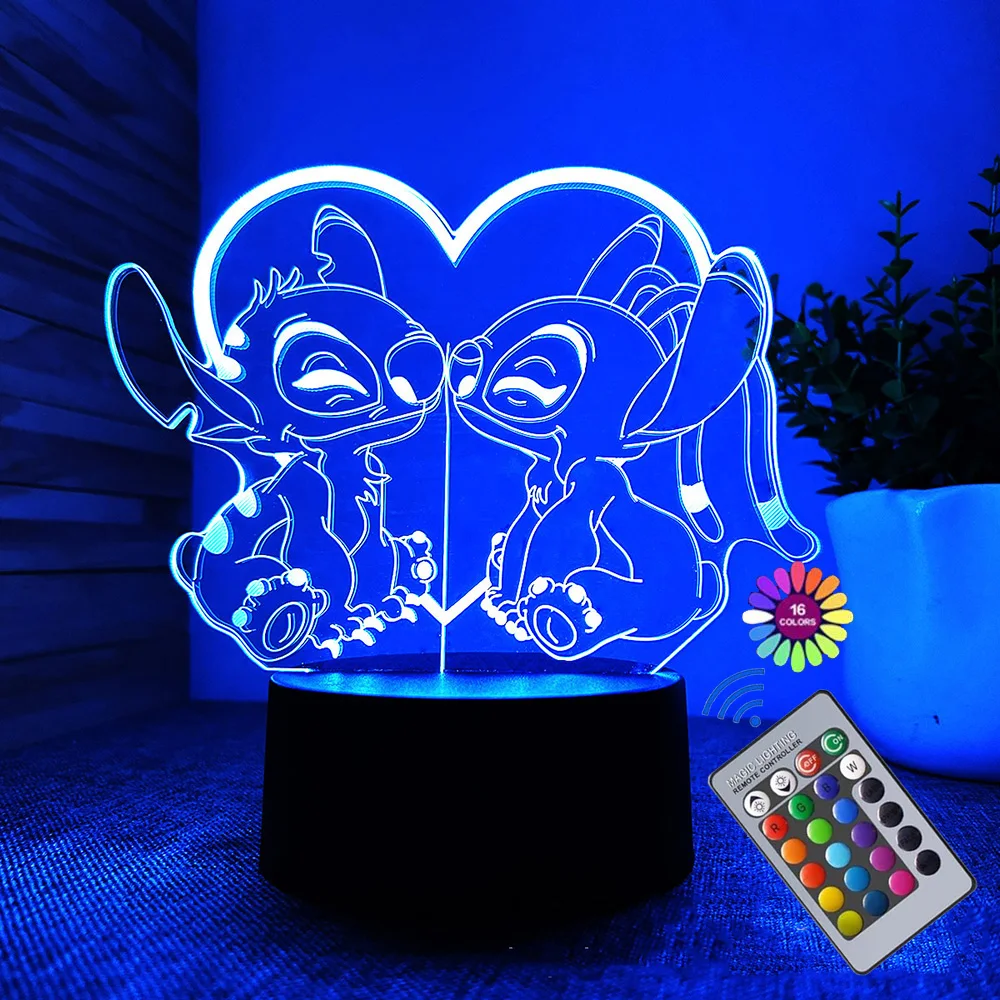 Disney\'s Lilo & Stitch Night Light with Remote Control and Smart Touch   Room Decor Lamp Birthday Valentine\'s Day Christmas Gift