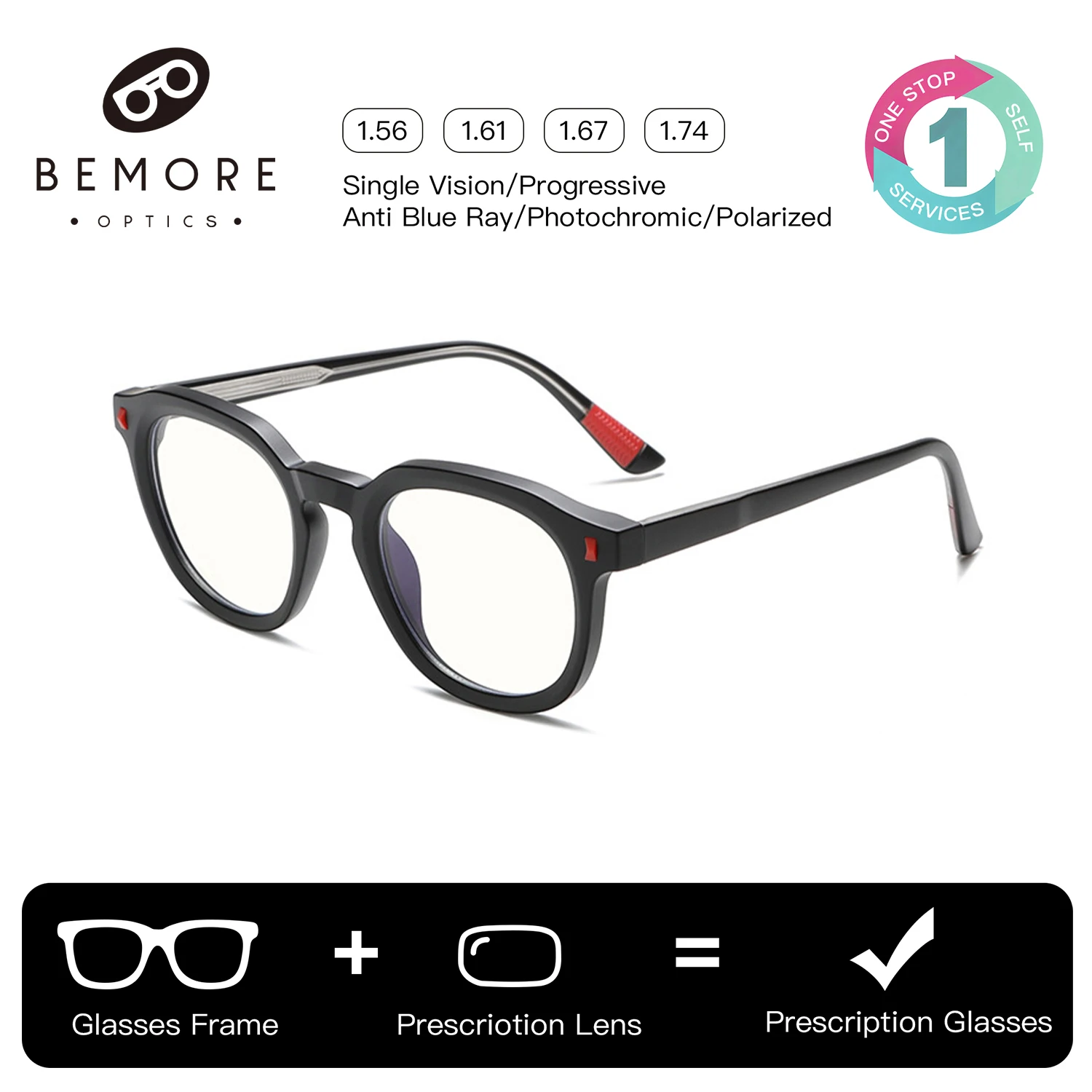 

BEMORE Round Acetate Prescription Eyewear Women Photochromic Anti Blue Light Medical Optical Eyeglasses