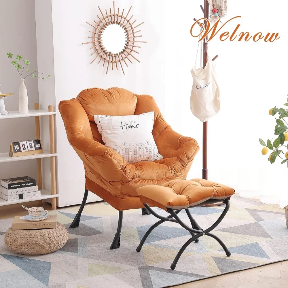 Lazy Chair with Ottoman, Modern Lounge Accent Chair with Armrests and a Side Pocket, Leisure Upholstered Sofa Chair