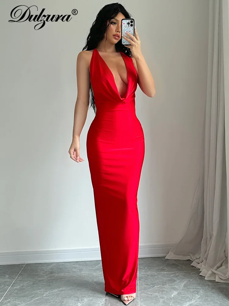 Dulzura Lace Up Halter Midi Dress Backless Bodycon Sexy Streetwear Party Elegant Club Festival Clothing 2021 Autumn Winter