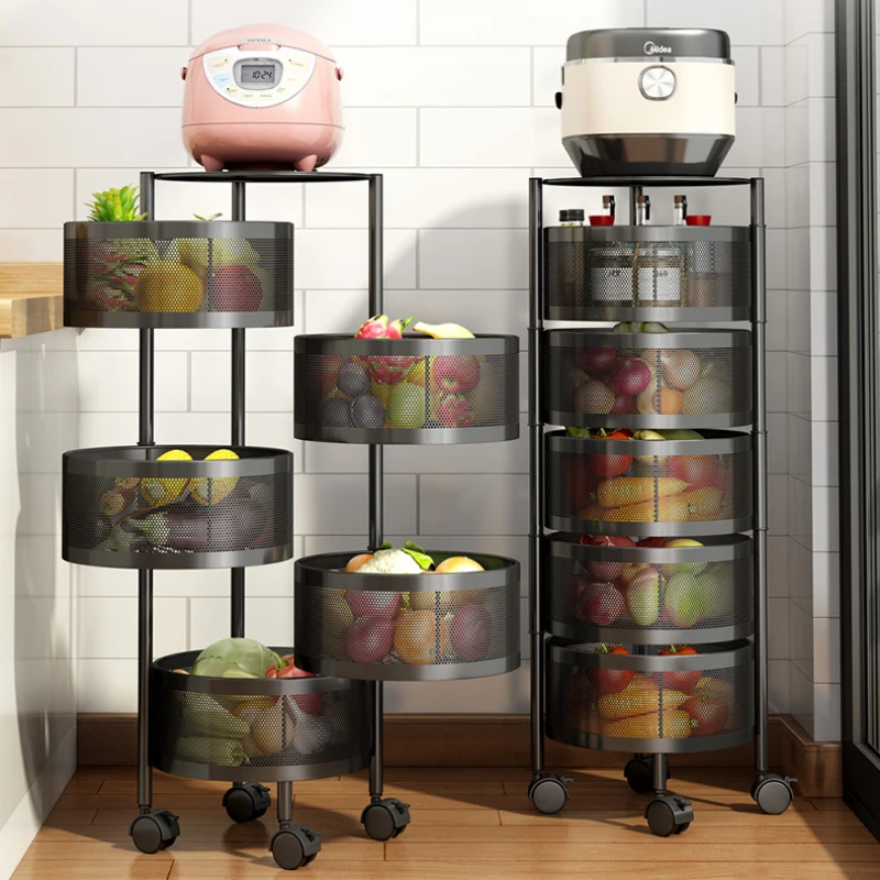 Kitchen Rotation Storage Shelf Floor Multi layer Round Cutlery Holder Household Fruits and Vegetables Organization