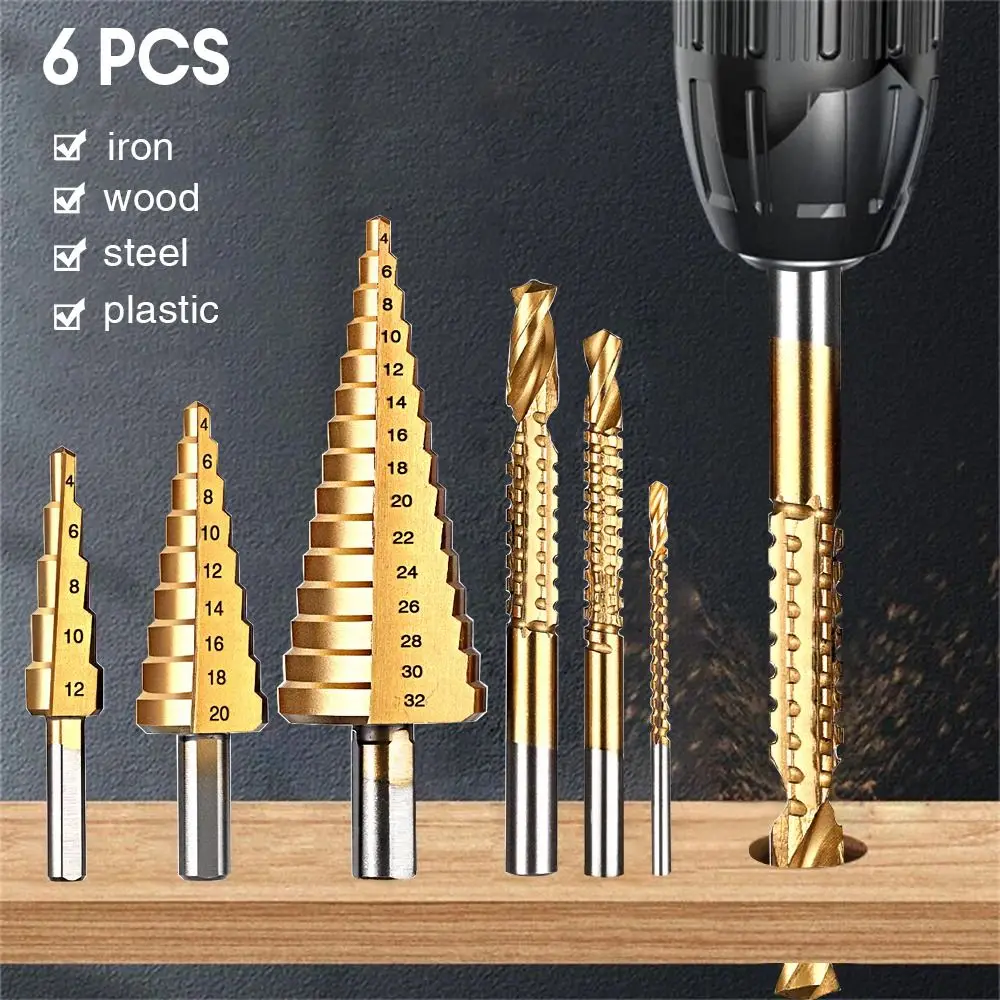 

Titanium Milling Cutter High-speed Reaming Spiral Groove Pagoda Sawtooth Set Hole Opener Slot Saw Drill Step Drill Bit