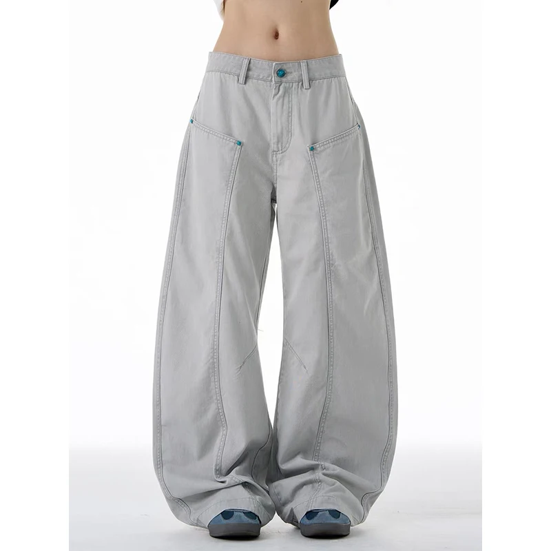 

ZHIZOU женские серые готические мешковатые джинсы-карго Harajuku джинсовые брюки большого размера Y2k 90-е винтажные брюки 2000-х годов эмо джинсовые брюки мусорная одежда