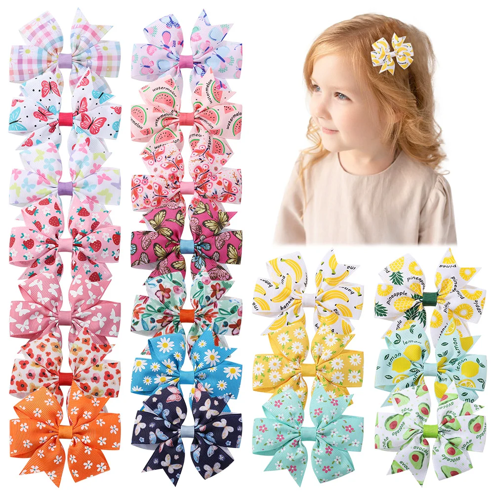 

60pc/lot New 3inch Daisy Floral Print Bow Hair Clips Baby Girls Animal Fruit Printed Ribbon Bow Hairpins Kids Barrettes Headwear