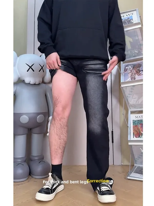 

Bla adient Knife Jeans Men's plus Size Leggings Large Butt Slimming Straight Leg Casual mid High Waist Zipper Fly